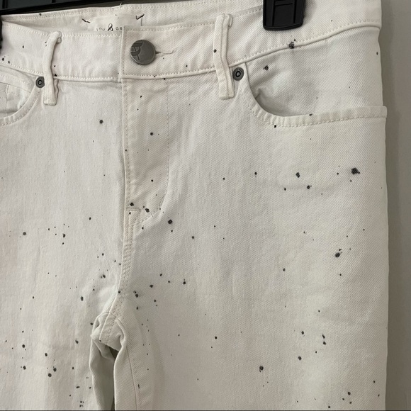 Lou & Grey Slouchy Skinny Off-White Denim Jeans with Black Splatter Paint Design - Picture 4 of 9